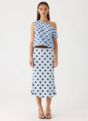 Stick Around Top - Blue Mocha Dot