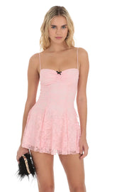 Bow Lace A-line Dress in Pink