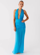 Dilemma Halter Maxi Dress - Turquoise Blue
